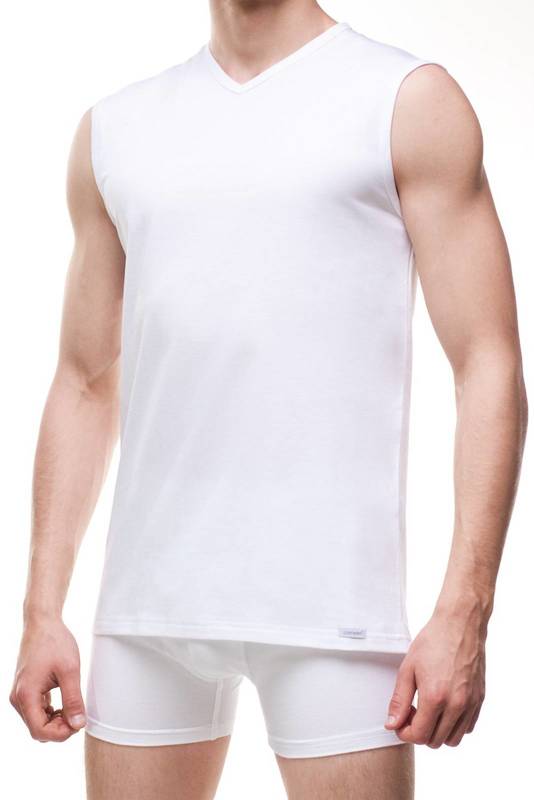 Biała koszulka męska Cornette  207, bezrękawnik w szpic.