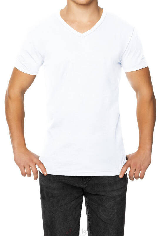 Biały T-shirt męski z dekoltem w szpic Unikat VIN