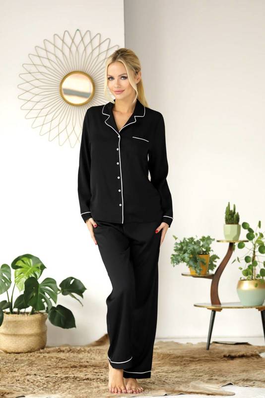 Czarna długa dwuczęściowa piżama Unikat KAMA